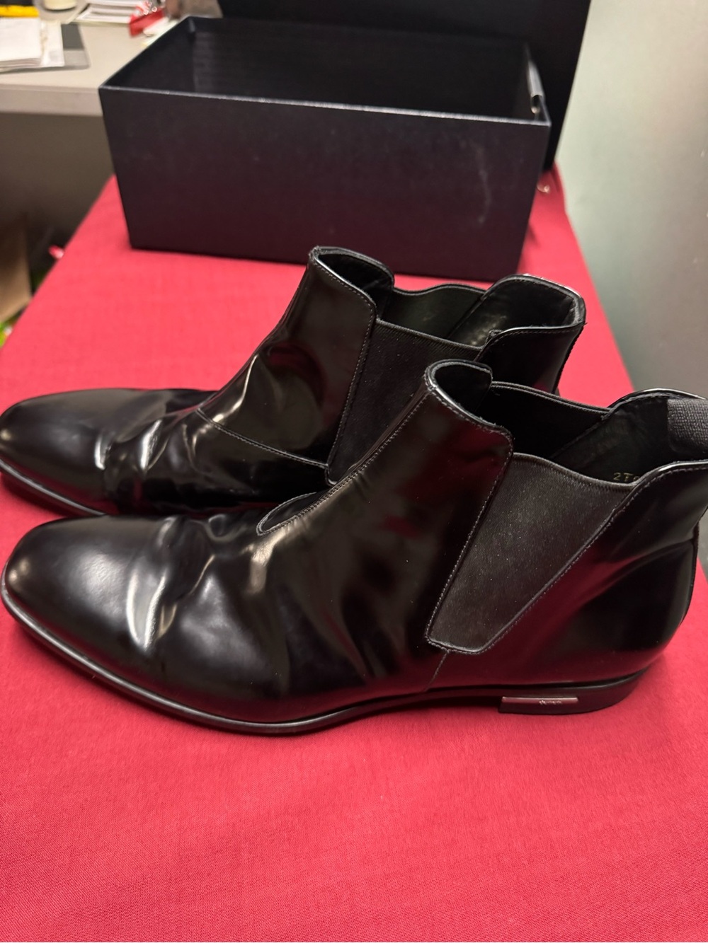 Prada Black Leather Slip-On with Gold Logo - Picture 2 of 16